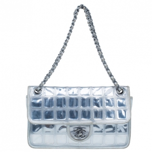 Pre Owned Chanel Silver Leather Ice Cube Limited Edition Flap Bag