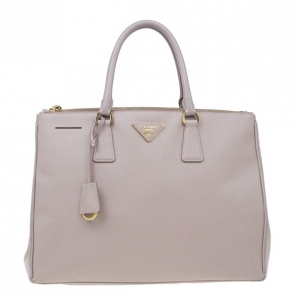 Pre Owned Prada Nude Saffiano Large Lux Double Zip Tote
