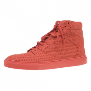 Pre Owned Balenciaga Red Perforated High Top Sneakers Size 45