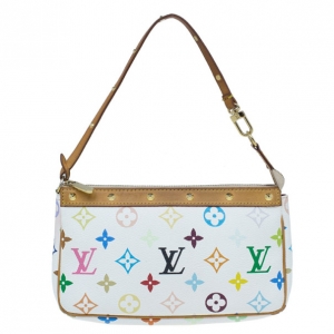 Pre Owned Louis Vuitton White Multicolored Monogram Canvas Pochette Accessoires