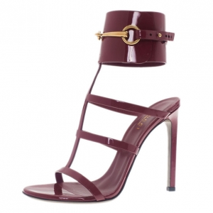 Pre Owned Gucci Raspberry Patent Ursula Gladiator Sandals Size 37.5