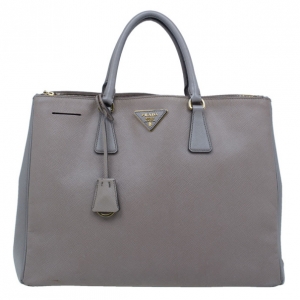 Pre Owned Prada Clay Grey Saffiano Lux Medium Double-Zip Tote