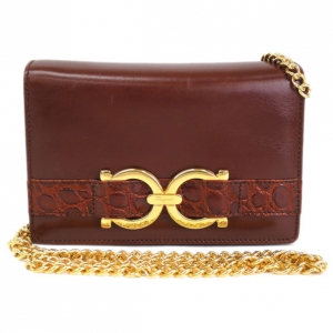 Pre Owned Salvatore Ferragamo Brown Gancini Leather Flap Bag