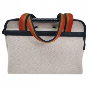 Pre Owned Hermes Beige Canvas and Traurillon Clemence Sac Transport Pet Bag