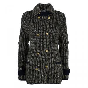 Pre Owned Chanel Navy Blue Metallic Knit Jacket M