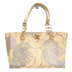 Pre Owned Chanel Beige Canvas Camellia Shopper Tote