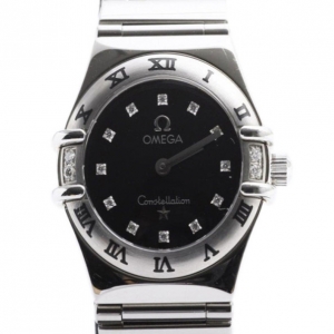 Pre Owned Omega Black Stainless Steel Constellation Women's Wristwatch 22MM