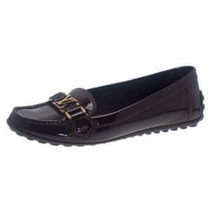 Pre Owned Louis Vuitton Brown Patent Leather Oxford Loafers Size 37.5