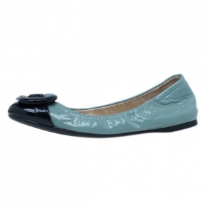 Pre Owned Prada Sport Two Tone Buckle Ballet Flats Size 38