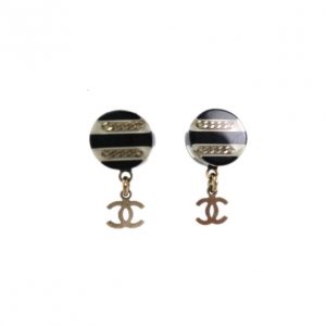 Pre Owned Chanel Black and White Resin Stud CC Charm Earrings