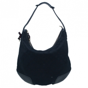 Pre Owned Gucci Black GG Canvas Princy Hobo