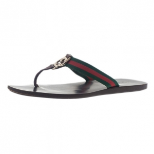 Pre Owned Gucci ‘GG’ Thong Web Detail Sandals With Double ‘G’ Ornament Size 39