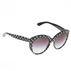 Pre Owned Dolce and Gabbana Black Polka Dot Cat Eye Sunglasses