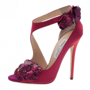 Pre Owned Jimmy Choo Pink Satin Vera Sandals Size 37