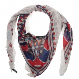 Pre Owned Alexander McQueen Check Skull Square Scarf