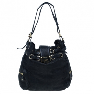 Pre Owned Jimmy Choo Black Leather Embossed Ramona Bucket Tote