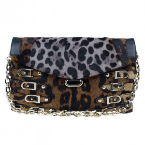 Pre Owned Jimmy Choo Biker Leopard Pony Hair Brix Convertible Clutch