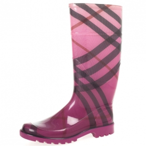 Pre Owned Burberry Purple Novacheck Rubber Rain Boots Size 39
