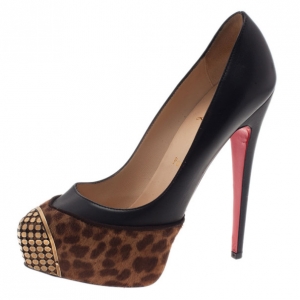 Christian Louboutin Black Leather Pony Hair Maggie Pumps Size 38
