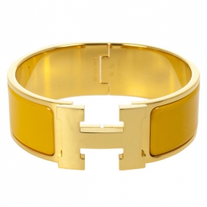 Pre Owned Hermes Clic-Clac H Soleil Yellow Enameld Gold Plated Bracelet