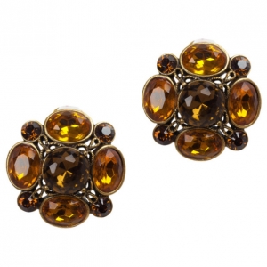 Pre Owned Oscar De La Renta Crystal Button Earrings