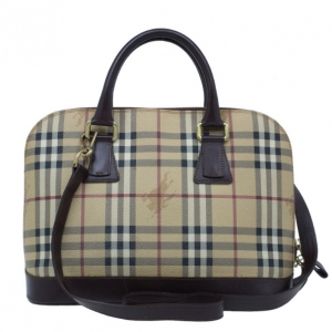 Pre Owned Burberry Beige Haymarket Leather Dome Satchel