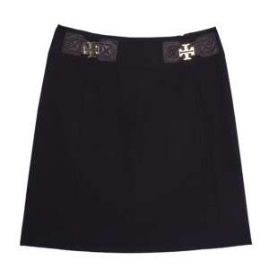 Pre Owned Tory Burch Brown Leather Trimmed Skirt M