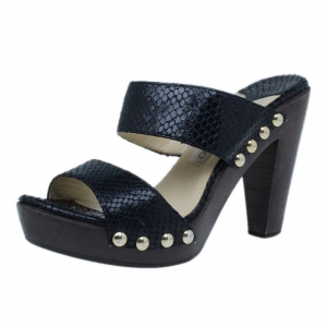 Pre Owned Jimmy Choo Black Python Wooden Slides Size 38