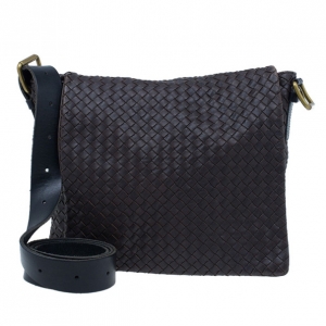 Pre Owned Bottega Veneta Brown Moro Intrecciato Leather Large Crossbody Messenger