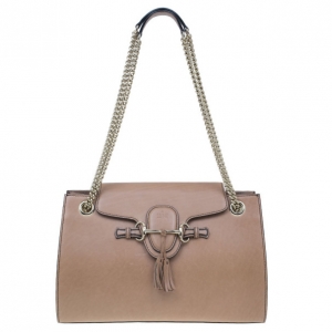Pre Owned Gucci Nude Leather Large Emily Chain Shoulder Bag