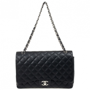Pre Owned Chanel Black Caviar Classic Maxi Flap Bag