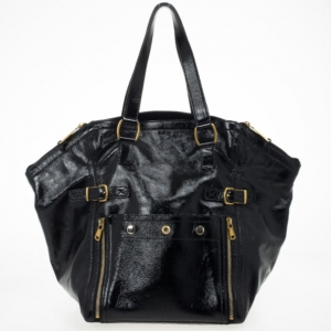 Pre Owned Yves Saint Laurent Black Patent Leather Downtown Tote Bag