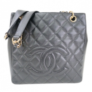 Pre Owned Chanel Black Caviar Petite Shopper Tote