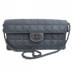 Pre Owned Chanel Grey Fabric Matlasse Chocolate Bar Flap Bag