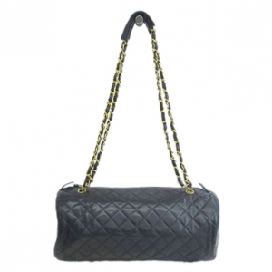 Pre Owned Chanel Black Quilted Barrel Bag