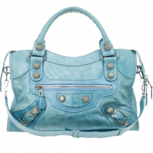 Pre Owned Balenciaga Light Blue Giant Silver City Bag