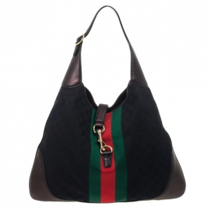 Pre Owned Gucci Black Monogram Jackie O Hobo