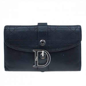 Pre Owned Dior Black Cannage Leather D Charm Wallet