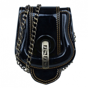 Pre Owned Fendi Black Patent Leather B Crossbody Clutch
