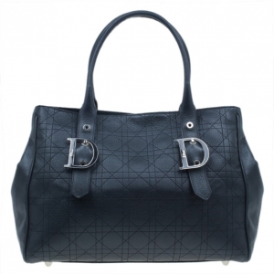 Pre Owned Dior Black Cannage Leather Large Quilted Tote
