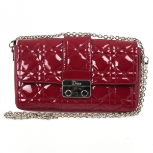 Pre Owned Christian Dior Red Cannage Quilted Patent Leather Lady Dior New Lock Mini Flap Bag