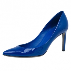 Pre Owned Gucci Blue Patent Brooke Pointed Toe Pumps Size 37.5