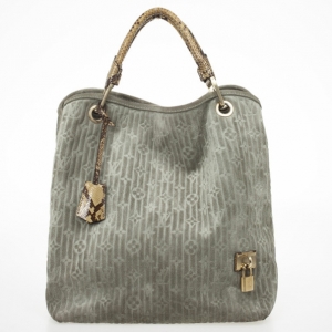 Pre Owned Louis Vuitton Jade Monogram Embossed Suede Whisper GM