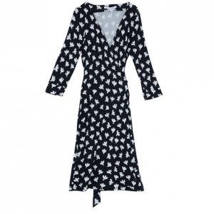 Pre Owned Diane Von Furstenberg Monochrome New Julian Wrap Dress M