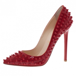 Pre Owned Christian Louboutin Red Patent Pigalle Spikes Pumps Size 38.5