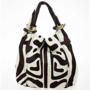 Pre Owned Jimmy Choo Brown and White Zebra Print Pony Hair Saba Large Hobo Bag