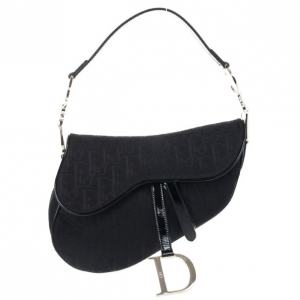Pre Owned Christian Dior Black Monogram Canvas Saddle Bag 