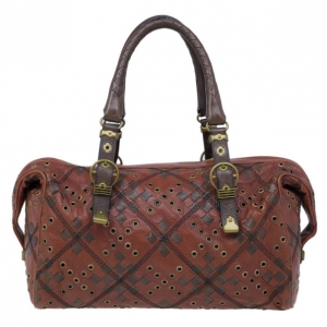 Pre Owned Bottega Veneta Orange Leather Boston Bag