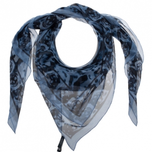 Pre Owned Alexander McQueen Blue Leopard Print Silk Square Scarf