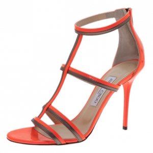 Pre Owned Jimmy Choo Neon Orange Thistle Sandals Size 38.5